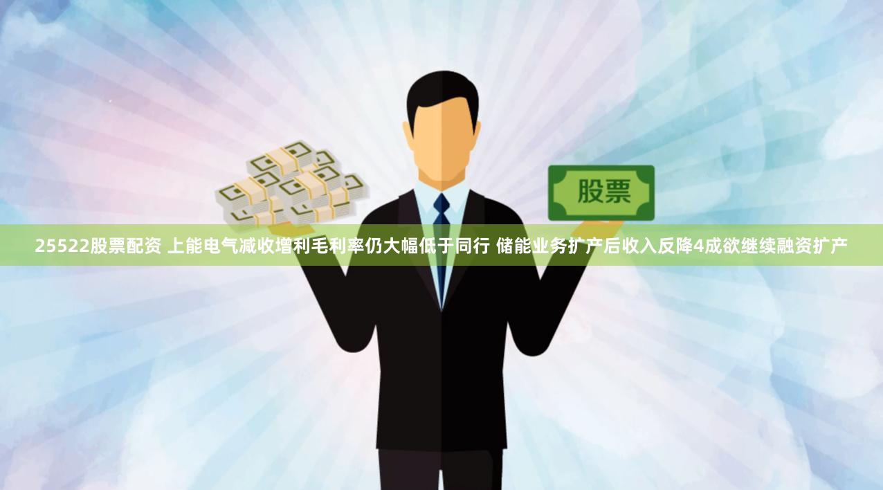 25522股票配资 上能电气减收增利毛利率仍大幅低于同行 储能业务扩产后收入反降4成欲继续融资扩产